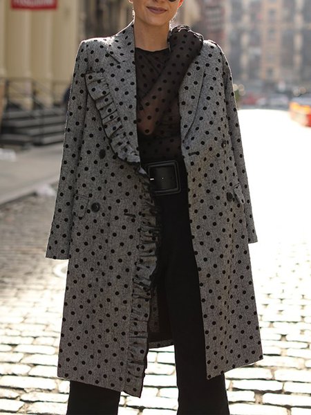 Polka Dots Urban Shawl Collar Loose Overcoat, Gray, Coats