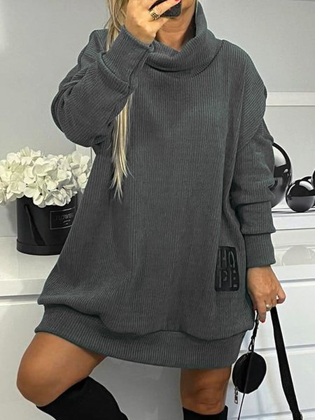 Turtleneck Casual Dress, Gray, Dresses