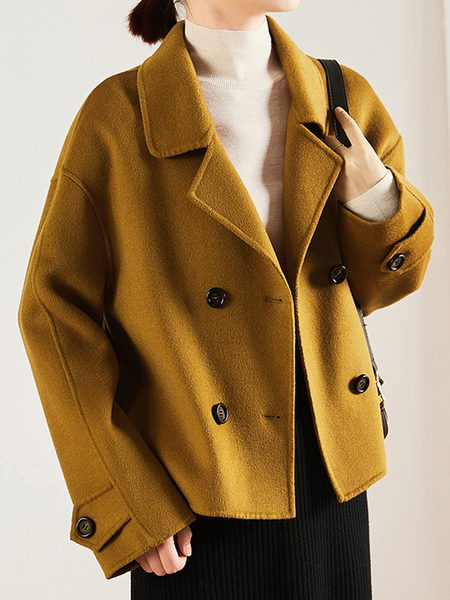 Lapel Collar Urban Plain Loose Lapel Collar Long sleeve Jacket, Mustard, Jackets