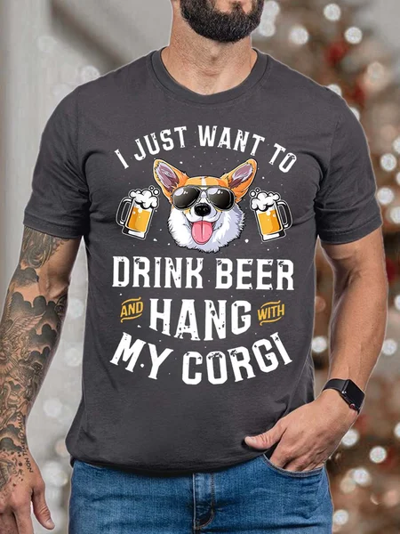 

Men’s I Just Want To Drink Beer And Hang With My Corgi Fit Casual T-Shirt, Deep gray, T-shirts