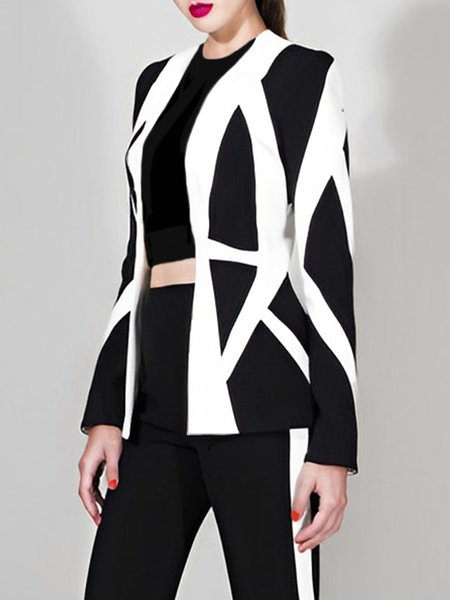 Urban Regular Fit Crew Neck Geometric Jacket, Black, Jackets