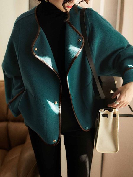 Daily Long sleeve Shawl Collar Urban Regular Fit Overcoat, Green, Coats