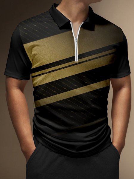 Gradient Geometric Color-Block Zip Short Sleeve Polo, Black, Men's t-shirts
Gradient Geometric Color-Block Zip Short Sleeve Polo, Black, Men's t-shirts