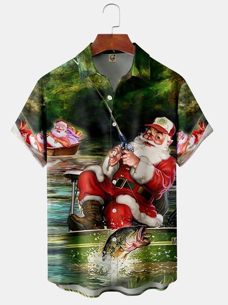 Santa Claus Fishing Chest Pocket Short Sleeve Hawaiian Shirt, Dark green, Men Shirts
Santa Claus Fishing Chest Pocket Short Sleeve Hawaiian Shirt, Dark green, Men Shirts