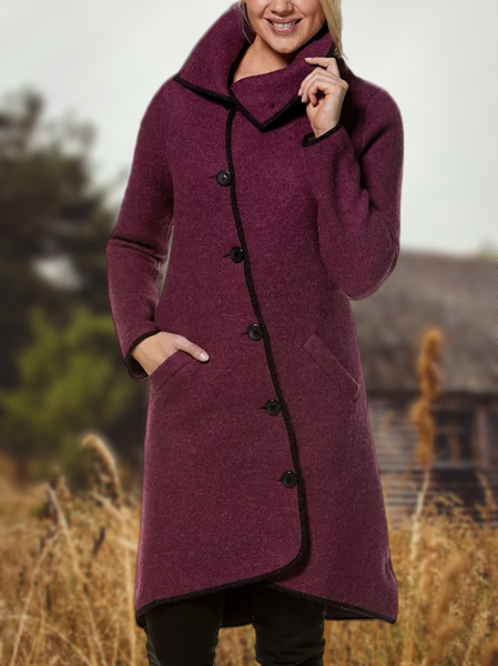 Woolen Boho Plain Overcoat, Burgundy, Coats