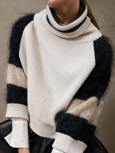 Casual Turtleneck Wool/Knitting Sweater, White, Pullovers