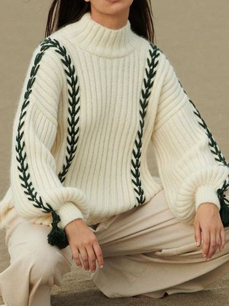 Turtleneck Simple Regular Fit Sweater, White, Pullovers