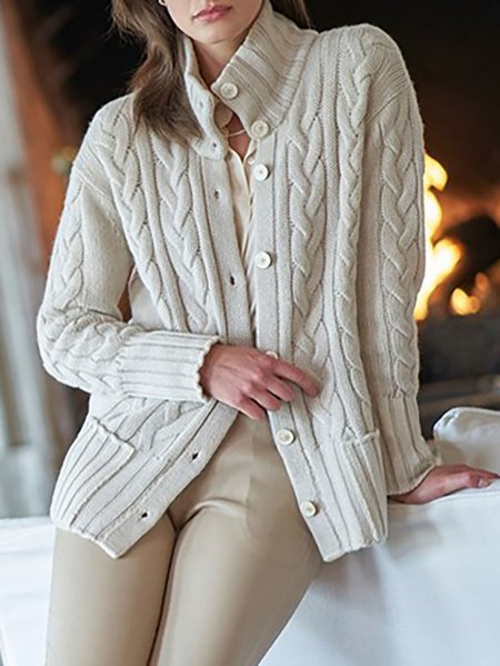 Others Regular Fit Casual Wool Sweater Coat, Off white, Cardigans