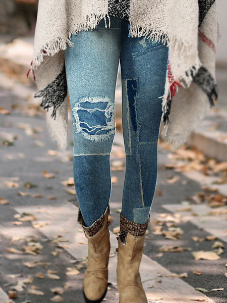 Women's Regular Fit Abstract Imitation Denim Print Simple Leggings, Light blue, Leggings
Women's Regular Fit Abstract Imitation Denim Print Simple Leggings, Light blue, Leggings