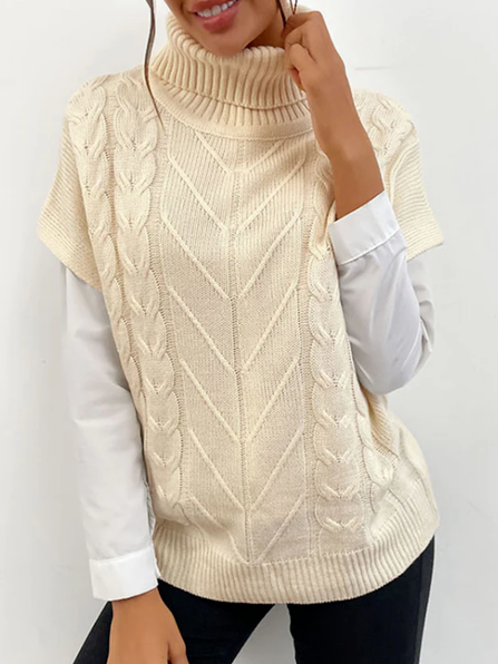Plain Turtleneck Casual Sweater, Apricot, Sweaters & Cardigans