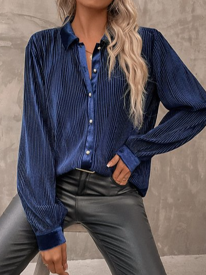 Regular Fit Shirt Collar Urban Blouse, Blue, Blouses & Shirts