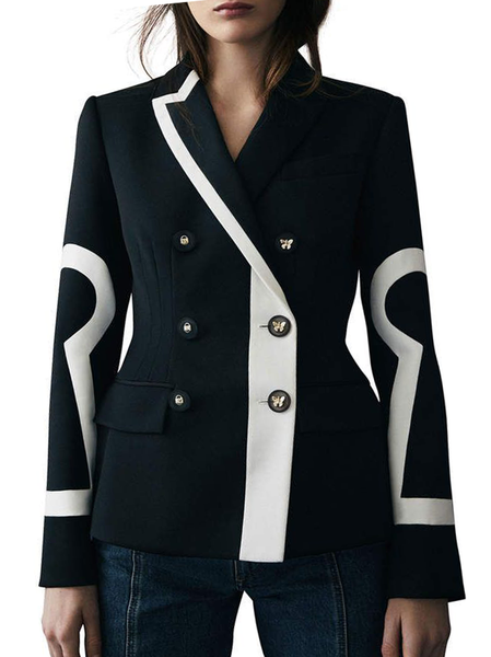 Geometric Simple Regular Fit Blazer, Black, Blazers