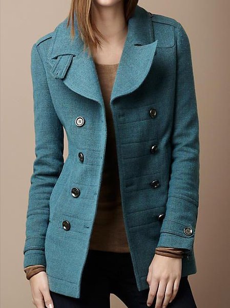 Woolen Regular Fit Plain Shawl Collar Casual Overcoat, Blue, Coats