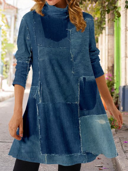 Women's Regular Fit Abstract Imitation Denim Print Casual Loose Dress, Blue, Dresses
Women's Regular Fit Abstract Imitation Denim Print Casual Loose Dress, Blue, Dresses