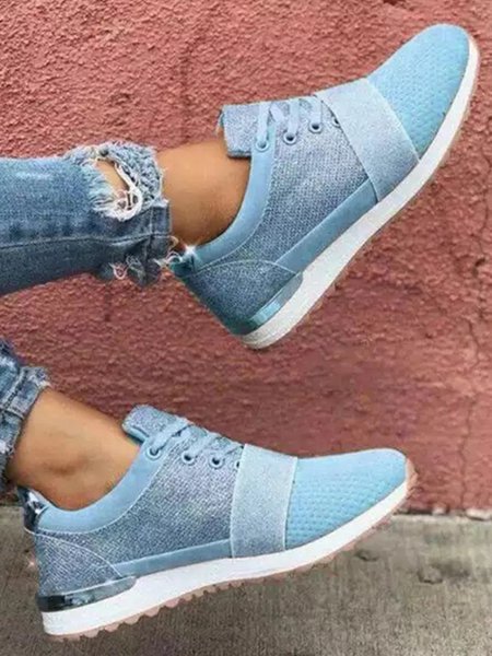 Lightweight Breathable Lace-Up Sneakers, Blue, Sneakers
