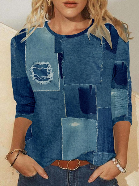 Women's Regular Fit Abstract Imitation Denim Print Crew Regular Fit Top, Blue, Long sleeves
Women's Regular Fit Abstract Imitation Denim Print Crew Regular Fit Top, Blue, Long sleeves