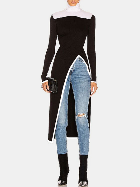 High Elasticity Tight Turtleneck Long sleeve Urban Mid-long Top, Black-white, Linen Tops
High Elasticity Tight Turtleneck Long sleeve Urban Mid-long Top, Black-white, Linen Tops