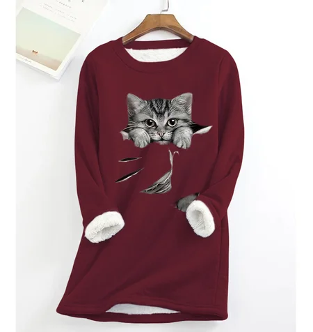 

Grey Fun Cat Fleece Warm Sweatshirt, Wine red, Hoodies&Sweatshirts