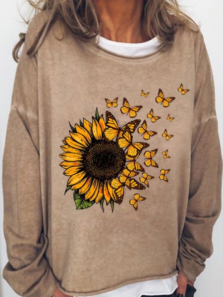 Women's Sunflower Butterfly Print Crew Neck Casual Sweatshirt, Light brown, Hoodies&Sweatshirts
Women's Sunflower Butterfly Print Crew Neck Casual Sweatshirt, Light brown, Hoodies&Sweatshirts