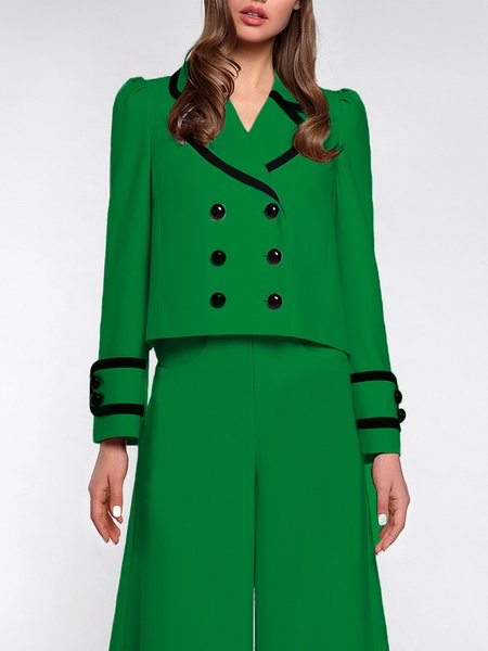 Urban Loose Lapel Collar Color Block Long Sleeve Jacket, Green, Jackets