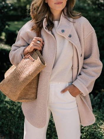 Stand Collar Casual Teddy Jacket, Apricot, Coats