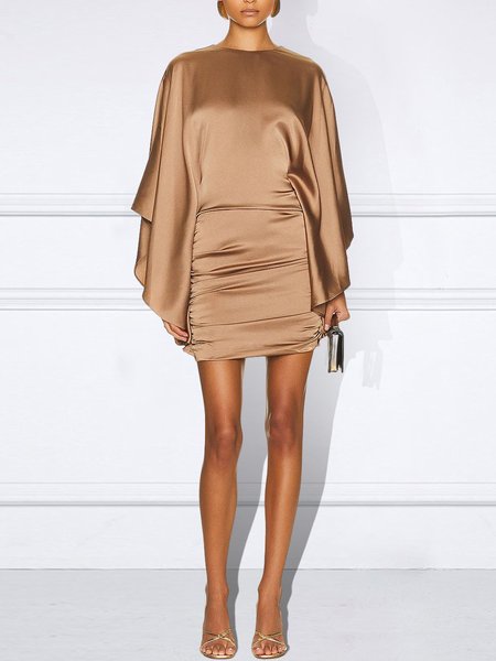 Crew Neck Plain Regular Fit Elegant Mini Dress, Light coffee, Mini Dresses 
Crew Neck Plain Regular Fit Elegant Mini Dress, Light coffee, Mini Dresses