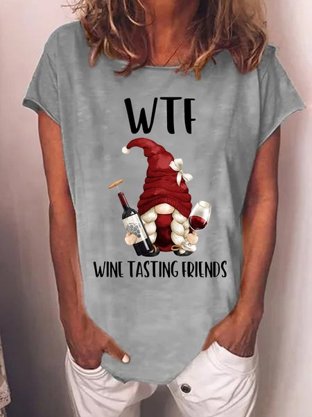 Gift for Wine Lovers Wtf Wine Testing Friends Gnome With Wine Womens T-Shirt, Gray, T-shirts