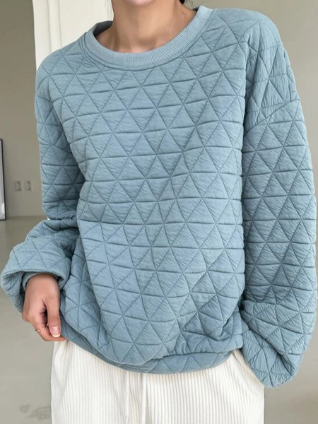 Casual Diamond Padded Loose Sweatshirt, Light blue, Sweatshirts & Hoodies