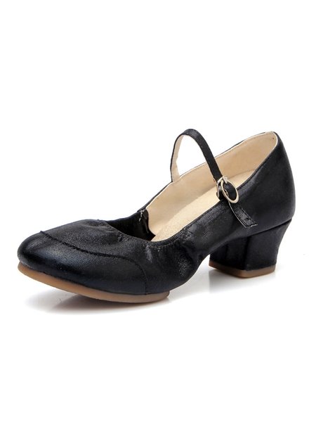 Fashion Soft Sole Chunky Heel Dance Shoes, Black, Heels