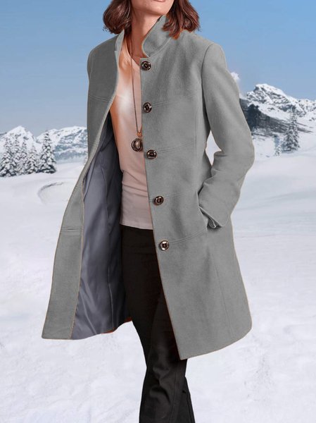 Loose Plain Urban Stand Collar Overcoat, Gray, Coats