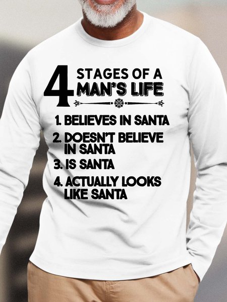 Men’s 4 Stages Of A Man’s Life Believes In Santa Cotton Crew Neck Casual Top, White, Long Sleeves
Men’s 4 Stages Of A Man’s Life Believes In Santa Cotton Crew Neck Casual Top, White, Long Sleeves