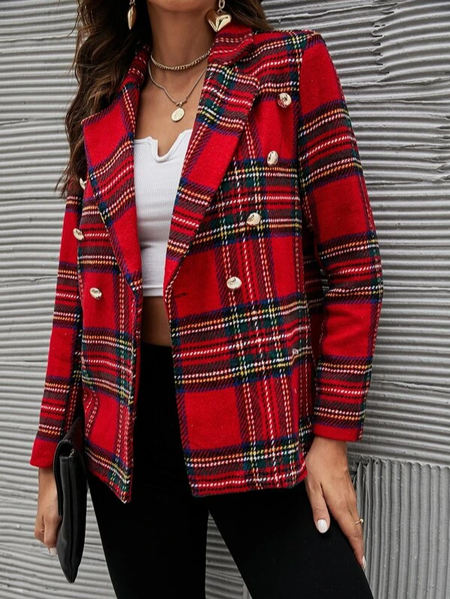 Plaid Lapel Collar Casual Coat, Multicolor, Blazers