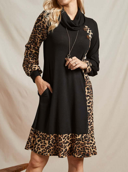 Lantern Sleeve Split Joint Half Turtleneck Leopard Casual Dress, Black, Dresses
Lantern Sleeve Split Joint Half Turtleneck Leopard Casual Dress, Black, Dresses