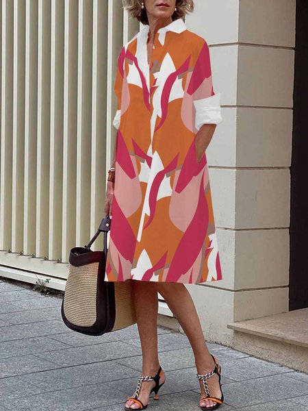 Daily Long sleeve Colorblock Regular Fit Urban Dress, Red, Mini Dresses