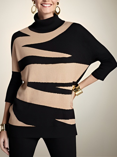 Loose Casual Crew Neck Sweater, Brown, Pullovers