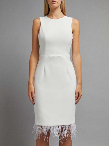 Satin Elegant Plain Dress & Party Dress, White, Midi Dresses