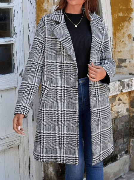 Geometric Casual Lapel Collar Loose Coat, Multicolor, Trench Coats
