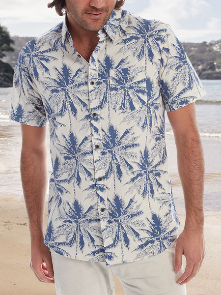 Tropical Floral Print Short Sleeve Resort Shirt, As picture, Men Shirts
