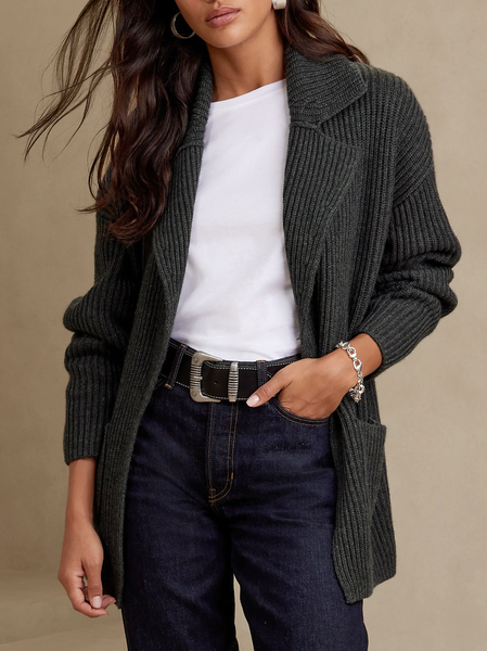 Loose Casual Sweater Coat, Deep gray, Cardigans