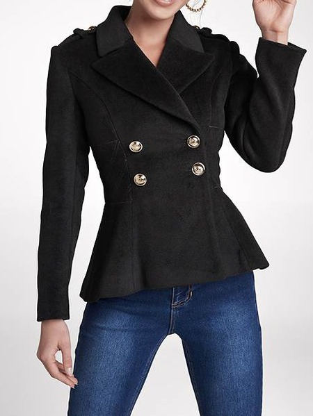 Simple Plain Lapel Collar Jacket, Black, Jackets