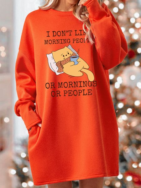 Lilicloth X Manikvskhan I Dont Like Morning People Womens Sweatshirt Dress, Orange, Dresses