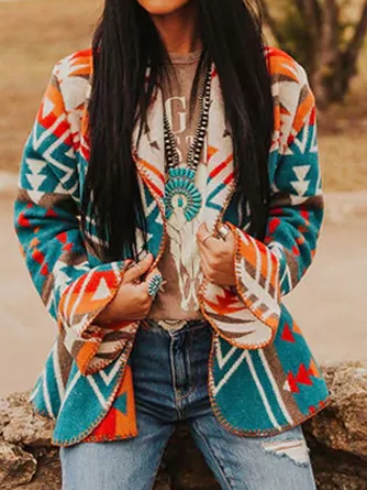 Woolen Ethnic Loose Casual Coat, Multicolor, Cardigans