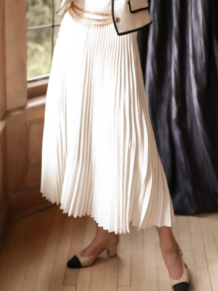 Plain Regular Fit Simple Skirt, White, Skirts