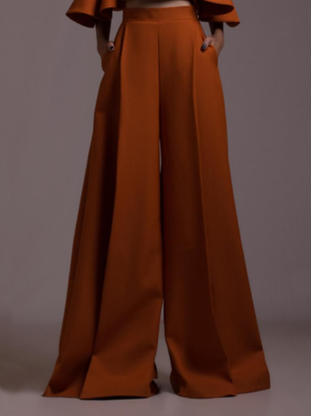 Regular Fit Plain Simple Fashion Pants, Brown, Pants