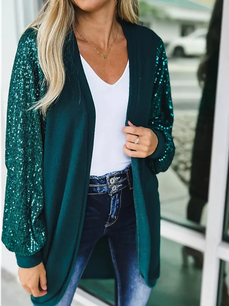 Loose Casual Wrap Plain Other Coat, Green, Cardigans