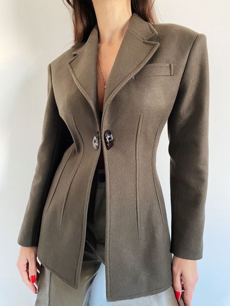 Plain Lapel Collar Urban Regular Fit Jacket, As picture, Jackets