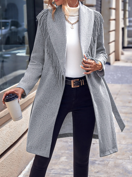 Plain Regular Fit Casual Shawl Collar Overcoat, Gray, Outerwear