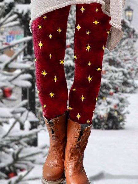 Women‘s Festive Stars Print Casual Leggings, As picture, Leggings