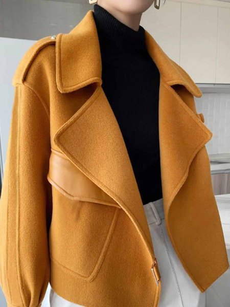 Daily Long sleeve Regular Fit Plain Lapel Collar Jacket, Mustard, Jackets