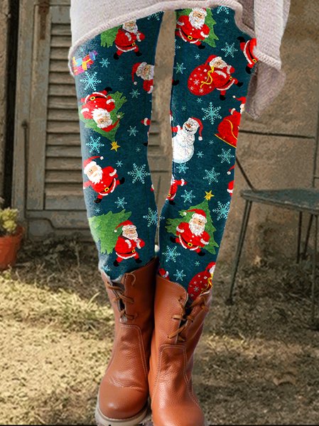Womens Christma's Santa Casual Leggings, As picture, Leggings